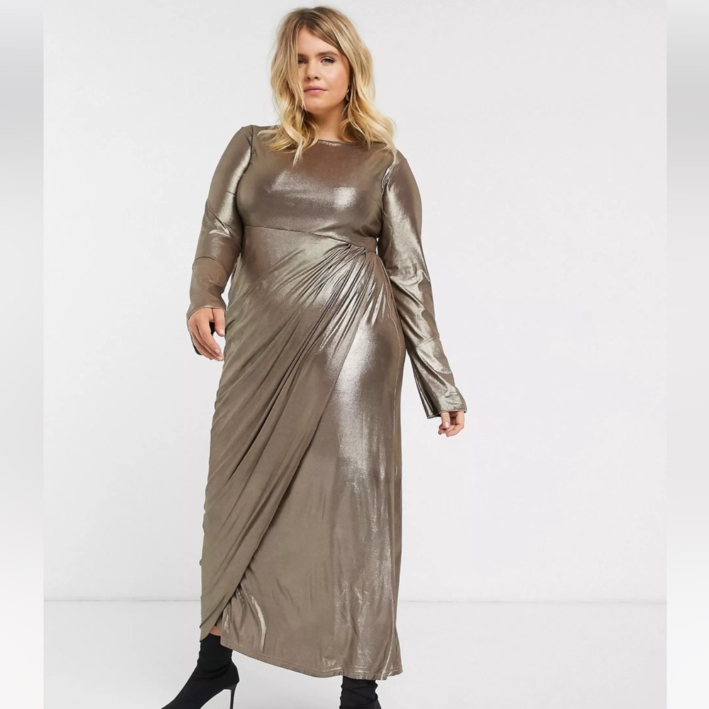 ASOS Verona Curve maxi dress with drape wrap front in silver glitter ✨